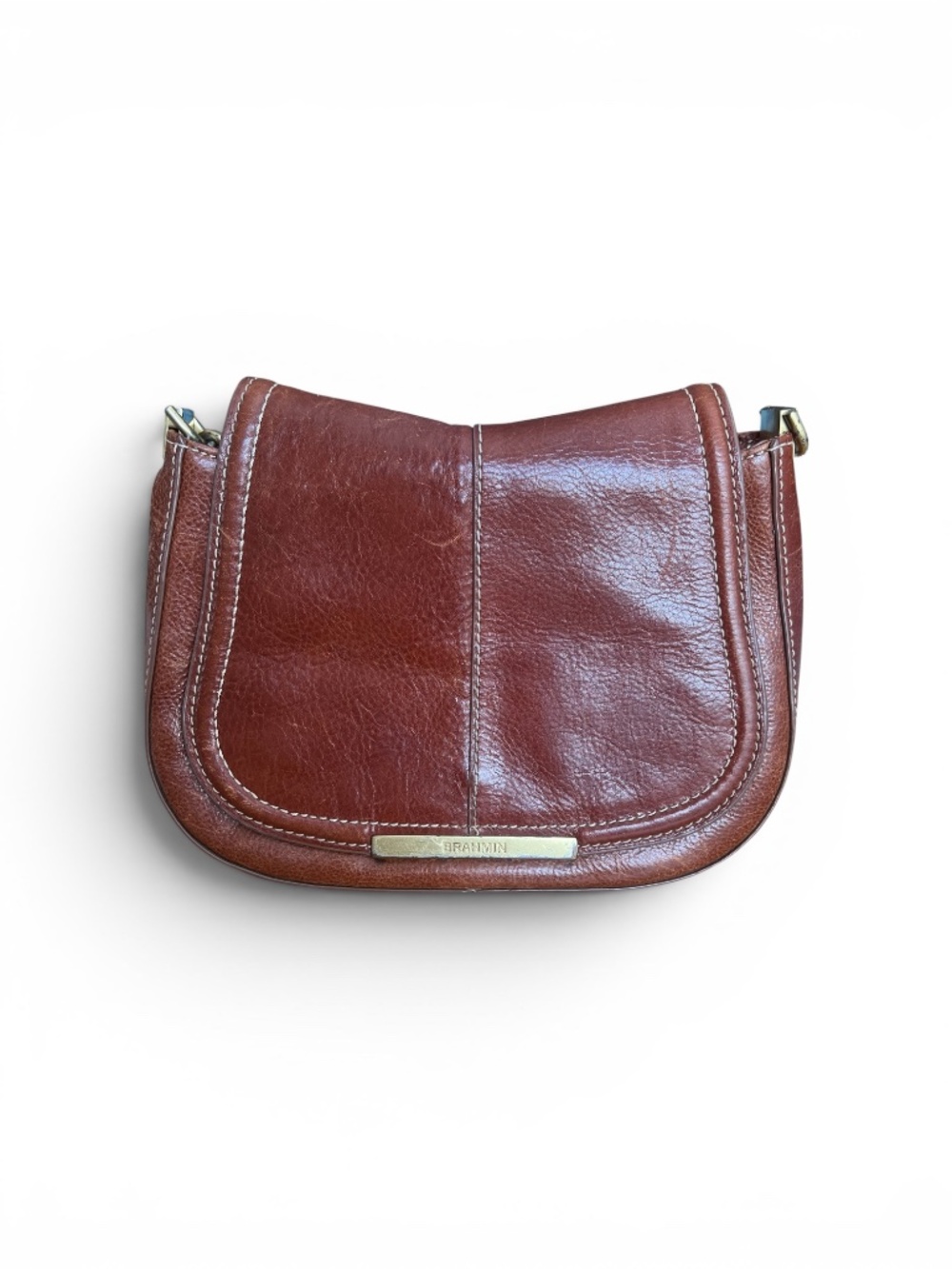 Brahmin Cognac Brown Leather Crossbody Bag | Vintage Saddle Style